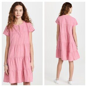 Roller Rabbit Every Stripe Pamela Dress Size M Popover Tiered Short Sleeve Pink
